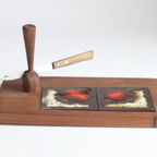 Ceramic Tile And Teak Cheese Serving Set, 1950S. thumbnail 7