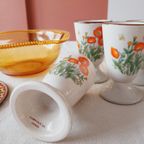 Vintage Bekers Op Voet Crème Bloemen thumbnail 5