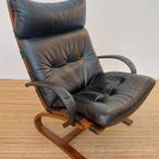 Vintage Fauteuil Scandinavisch Design Zwart Leer 70S thumbnail 3