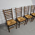 Set Of 4 Oak, Rustic, Farmhouse, Ladderback Dining Chairs With Rush Seats 1960S thumbnail 20