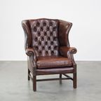 Comfortabele, Elegante, Luxe Engelse Chesterfield Oorfauteuil Gemaakt Van Rundleer thumbnail 2