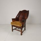 Antieke Leren Armstoel, Engeland Circa 1800 thumbnail 4