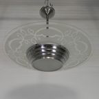 Art Deco Hanglamp Met Glazen Schijf, Jaren 30 thumbnail 5