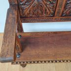 Antieke, Vintage Walnoot Houten Kerkbank, Halbank, Bank thumbnail 17