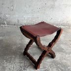 Brutalist Spanish Folding Stool With Leather Seat, 1960S thumbnail 2