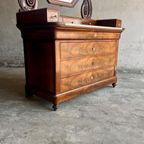 Antique Eastlake Victorian Carved Walnut Marble Top Dresser Chest Washstand With Mirror Vanity Bu thumbnail 18