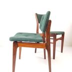 2 Vintage Teak Houten Stoelen Groen Gestoffeerd De Ploeg thumbnail 4
