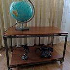 Vintage Bijzet Tafel Trolley Op Wielen Tafeltje Audio Tv thumbnail 3