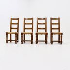 Set Of 4 French Oak And Rush Ladder Back Dining Chairs 1950S thumbnail 5