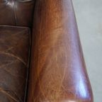 Set Van 2 Prachtige, Unieke En Comfortabele Bruin Generfde Rundleren Chesterfield Fauteuils thumbnail 11