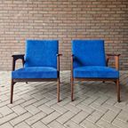 Set Vintage Deense Fauteuils Jaren 60 Ribstof Blauwe Stoelen thumbnail 2