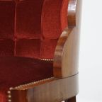 Zeer Charmante Art Deco “wolken” Eetkamer/ Bijzetstoel Met Luxe Rode Bekleding thumbnail 14