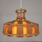 Vintage Hanglamp Met Kap Van Rotan, Palmblad En Stof, Jaren 70 thumbnail 4