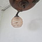 Art Deco Hanglamp Messing Hout Kroonluchter. thumbnail 8