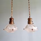 Paar Prismatische Glazen Hangers Van Holophane, 1920-30 thumbnail 20