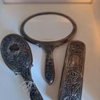 Mooie Vintage Brocante Kaptafel Set Borstel Spiegel, Zilver thumbnail 7