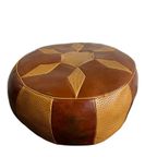 Vintage Patchwork Poef / Voetbank In Cognac Bruin thumbnail 7