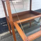 Antiek Eiken Theekastje Met Los Dienblad, Stergeslepen Glas, 78 Cm Hoog thumbnail 4