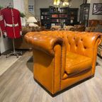 Engelse Vintage Bendic Chesterfield Clubfauteuil Cognac Leer thumbnail 4