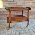 Mid Century Serveerwagen Teakhout Met Zwart Glas thumbnail 8