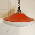 Vintage Space Age Ufo Pullout Hanglamp, Oranje En Wit thumbnail 2