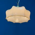 Vintage Beige Glazen Hanglamp Met Messing Armatuur thumbnail 9