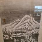 Chinese Aquarel Berg In De Sneeuw Circa 1900. thumbnail 5