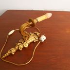 Vintage Goudkleurige Houten Wandlamp, Italy Jaren '50 thumbnail 3