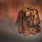 Xl Handcrafted Wooden Sculpture A Monkey Who Likes Banana thumbnail 4