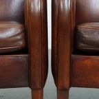 Karaktervolle Set Van 2 Schapenleren Fauteuils/ Armchairs Met Een Mooi Patina En Warme Kleuren thumbnail 12