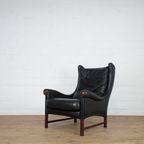 Black Leather Italian Lounge Chair With Rosewood Legs thumbnail 9