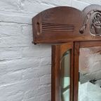 Antiek Eiken Wastafel, Kaptafel Of Commode Met Wit Marmer Blad En Spiegelopstand thumbnail 2