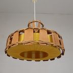 Vintage Hanglamp Met Kap Van Rotan, Palmblad En Stof, Jaren 70 thumbnail 11