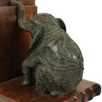 Vintage Koppel Boekensteunen Olifant Gepatineerd Brons Hout Leder thumbnail 6