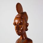 Afrikaanse Vrouw - Hout Beeld Afrika - Handgemaakt Houten Decoratie - 1960 thumbnail 4