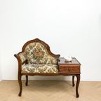 Antiek Vintage Oud Telefoonbankje, Gossip Bench, Bloemen, thumbnail 7