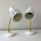 2x Vintage Tafel- Of Nachtlampjes Van Wit Metaal, Messing thumbnail 8