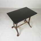 Industriele Tafel, Tuintafel Met Hardsteen Plaat Op Gietijzeren Frame, Jaren 30 thumbnail 5