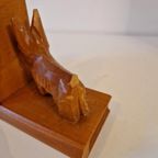 50's 2 Houten Boekensteunen Met Houtsnijwerk Hondjes Terrier thumbnail 7