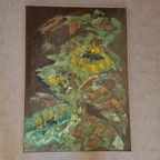 Mid Century Olieverf Op Linnen Schilderij Zonnebloemen thumbnail 7