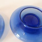 80's 2 Vintage Glazen Waxinehkuders Kobalt Blauwe Kandelaars thumbnail 7