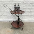 Vintage Serveerwagen Of Barcart Chroom, Rond, Houten Bladen thumbnail 2