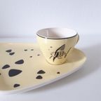 Fifties Boterham Bordje Met Koffiekopje Maanvis Geel Pastel thumbnail 3