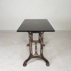 Industriele Tafel, Tuintafel Met Hardsteen Plaat Op Gietijzeren Frame, Jaren 30 thumbnail 11
