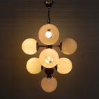 Chromen Vintage Hanglamp Met 9 Witte Glazen Bollen, Jaren, 60 thumbnail 5