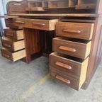 Vintage Houten Amerikaanse Bureau Met Rolluik Deur thumbnail 16