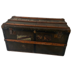 Een Houten Hutkoffer/ Reiskist Oftewel "steamer Trunk", Ca. 1900 thumbnail 2