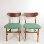 Deense Stoelen | Dining Chairs Danish Green Wool Teak Wood thumbnail 7