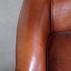 Stijlvolle En Comfortabele Fauteuil/ Armchair Gemaakt Van Hoogwaardig Cognac Kleurig Rundleer thumbnail 10