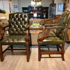2 X Engelse Chesterfield Fauteuils/Stoelen In Nieuwstaat Antiek Groen thumbnail 3